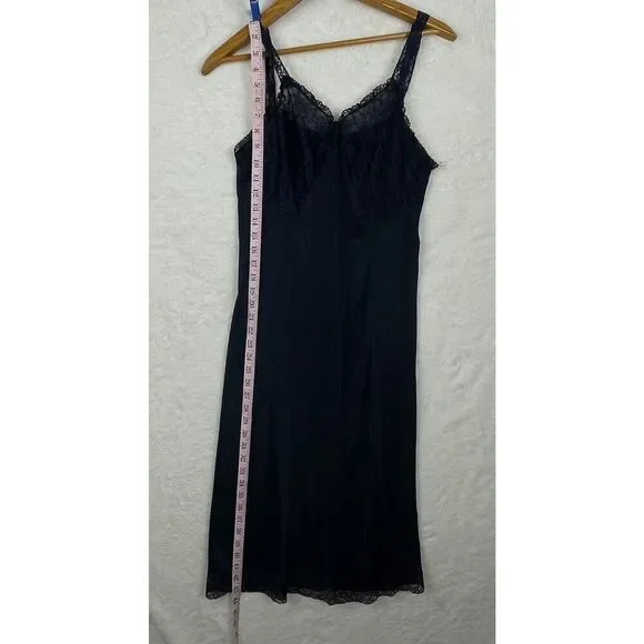 Vintage Henson Kickernick Full Slip Womens 38 Blue Silky Nylon Lace Lingerie - Picture 10 of 12